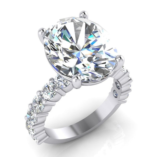 Big Oval Lab Grown Diamond Solitaire Ring With Accents 14K Gold