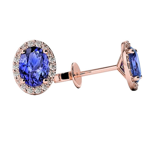 Blue Tanzanite Natural Earth Mined Diamonds 5 Carats Studs Earrings Rose Gold