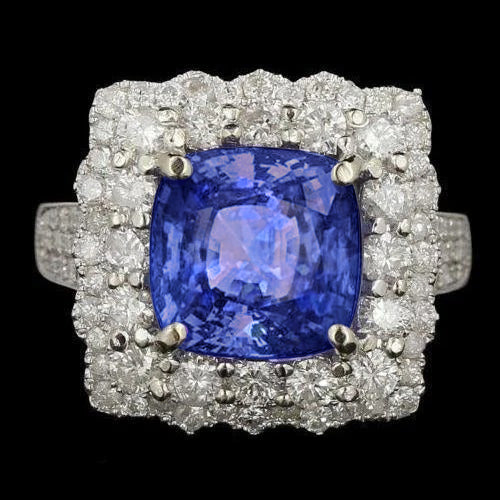 Blue Tanzanite With Natural Earth Mined Diamonds 9.75 Ct Wedding Ring Gold 14K