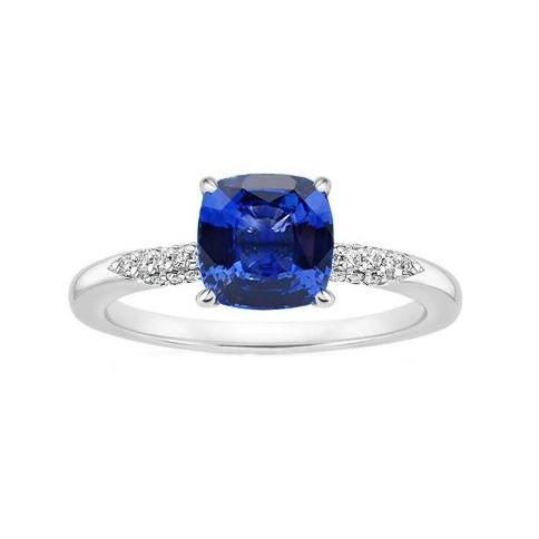 Blue Cushion Cut Kashmir Sapphire And Natural Earth Mined Diamond Wedding Ring Gold 14K 2 Ct.
