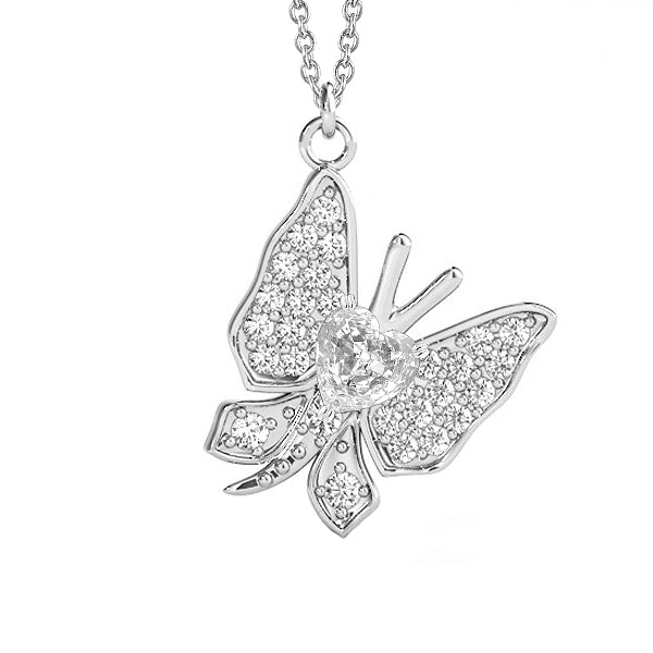 Butterfly Diamond Pendant Round & Heart Old Miner