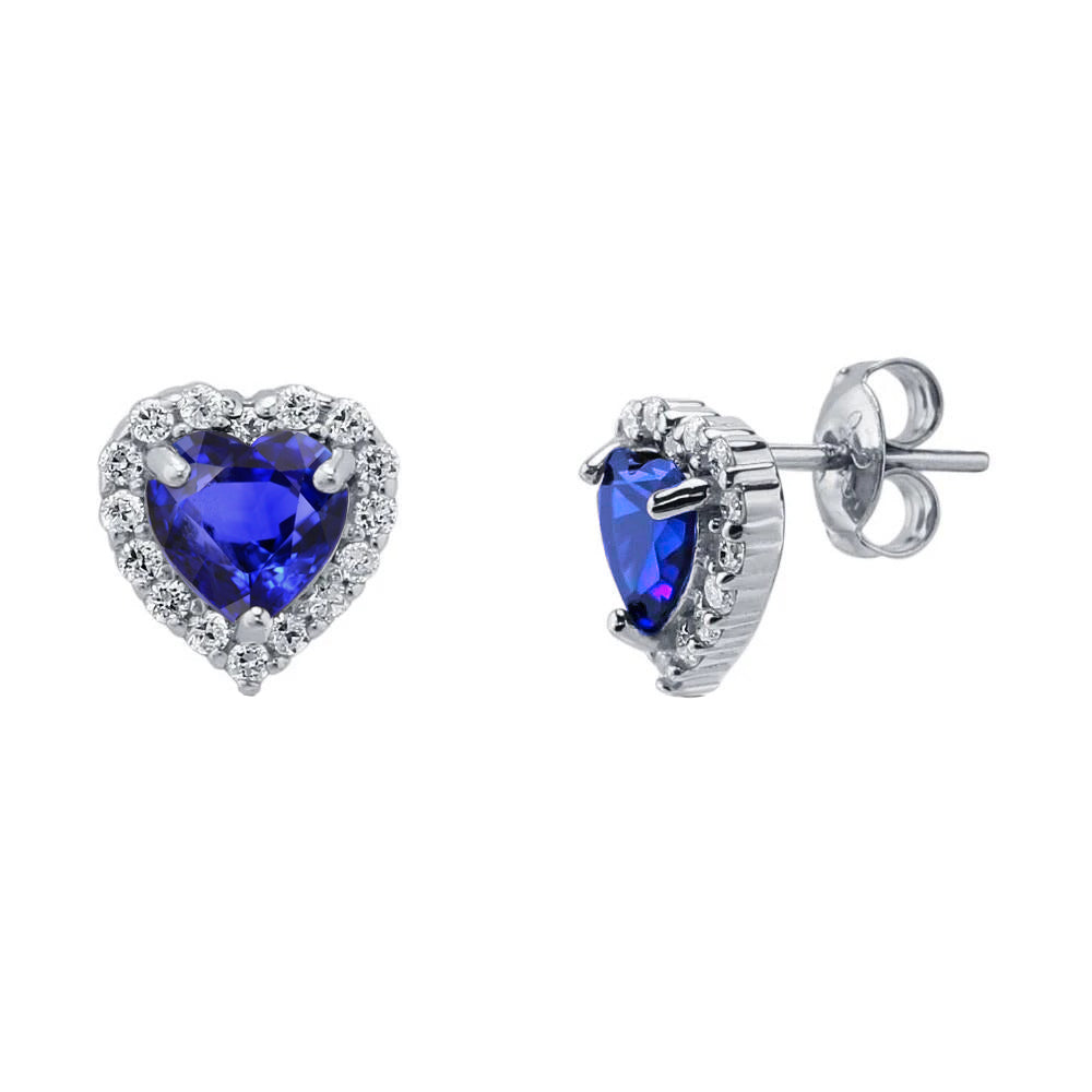 Ceylon Blue Sapphire And Diamonds High Quality Fancy Sparkling Heart Shape Studs Earring