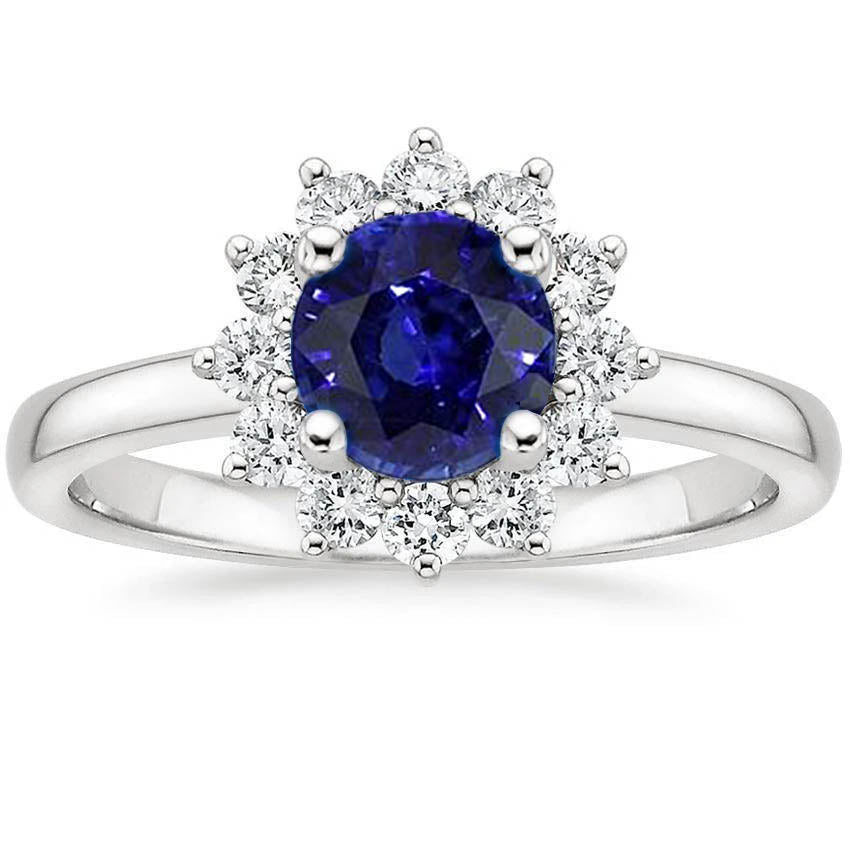 Women Jewelry Ceylon Sapphire And Diamonds Ring White Gold
