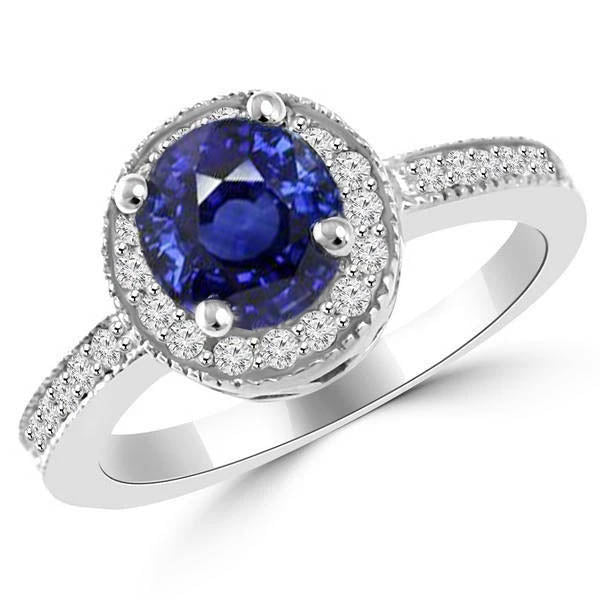 New Amazing Stylish Ceylon Sapphire Halo Diamond Ring White Gold