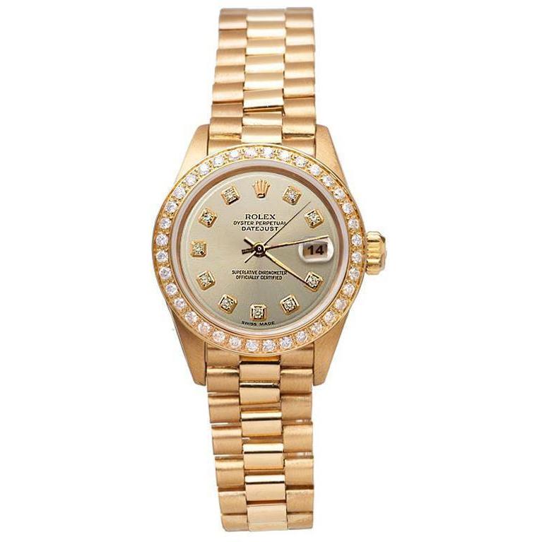 Champagne Diamond Dial Rolex Watch President Style Yg Diamond Bezel Rolex
