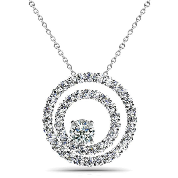 Circle Pendant Necklace 1.49 Carats Lab Grown Diamonds White Gold 14K New