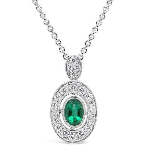 Colombian Green Emerald & Natural Earth Mined Diamond Gemstone Pendant Necklace 3.60 Carat WG 14K