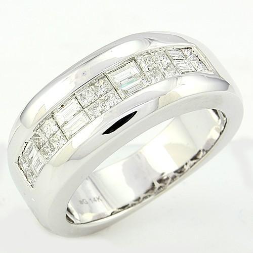 Comfort Fit Baguettes & Princess Cut Diamond Mens Band New 1.10 Ct