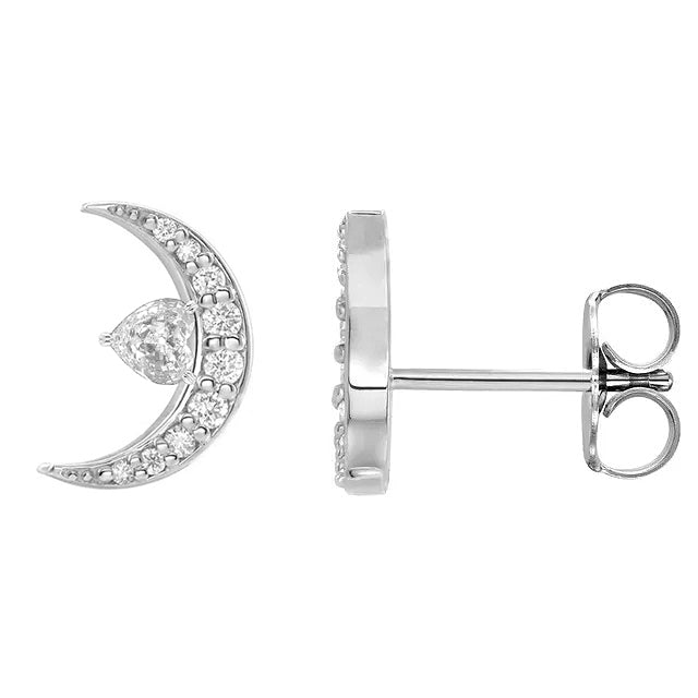 Crescent Moon Stud Earrings 4.50 Ct Heart Old Cut Jewelry