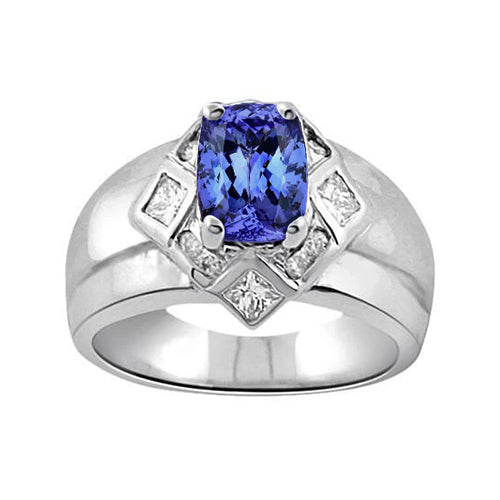 Cushion Tanzanite Natural Earth Mined Diamonds 5 Carats Ring White Gold 14K