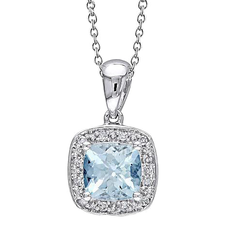 Cushion Aquamarine And Round Natural Earth Mined Diamonds 9.5 Carats Pendant Gold 14K
