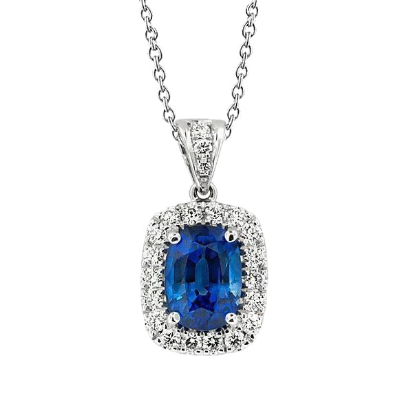 Cushion Blue Sapphire And Natural Earth Mined Diamond Necklace Pendant 3.50 Carats