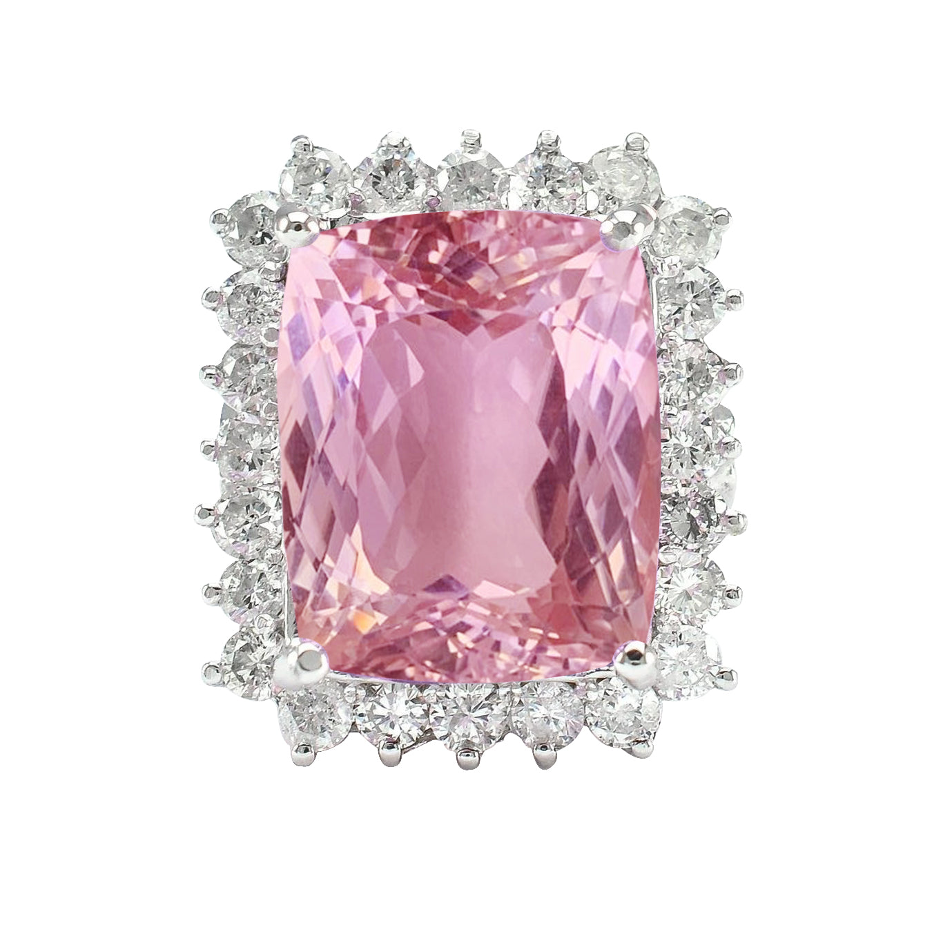 Cushion Cut Brilliant Engagement Pink Kunzite With Diamond Ring White Gold Jewelry