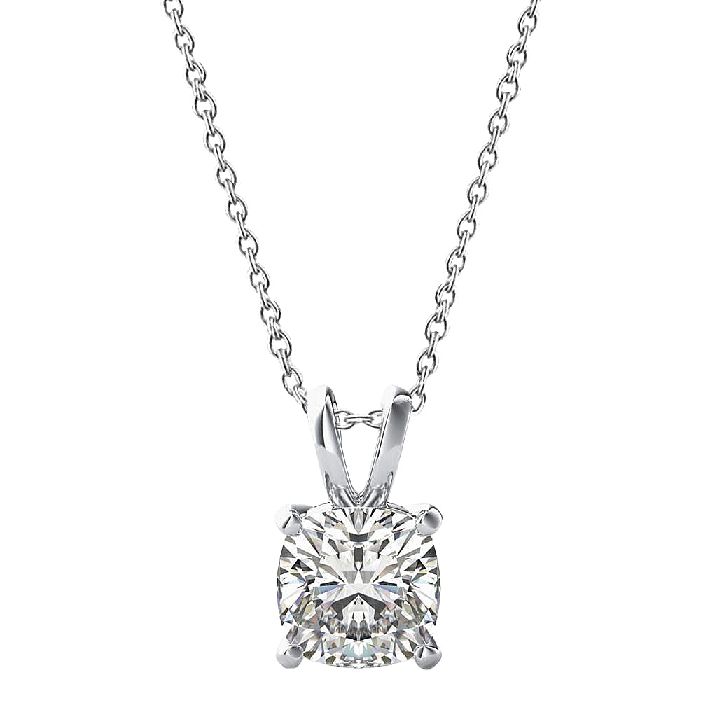 Cushion Cut Real Solitaire Natural Earth Mined Diamond Necklace Pendant 1.50 Ct 14K White Gold