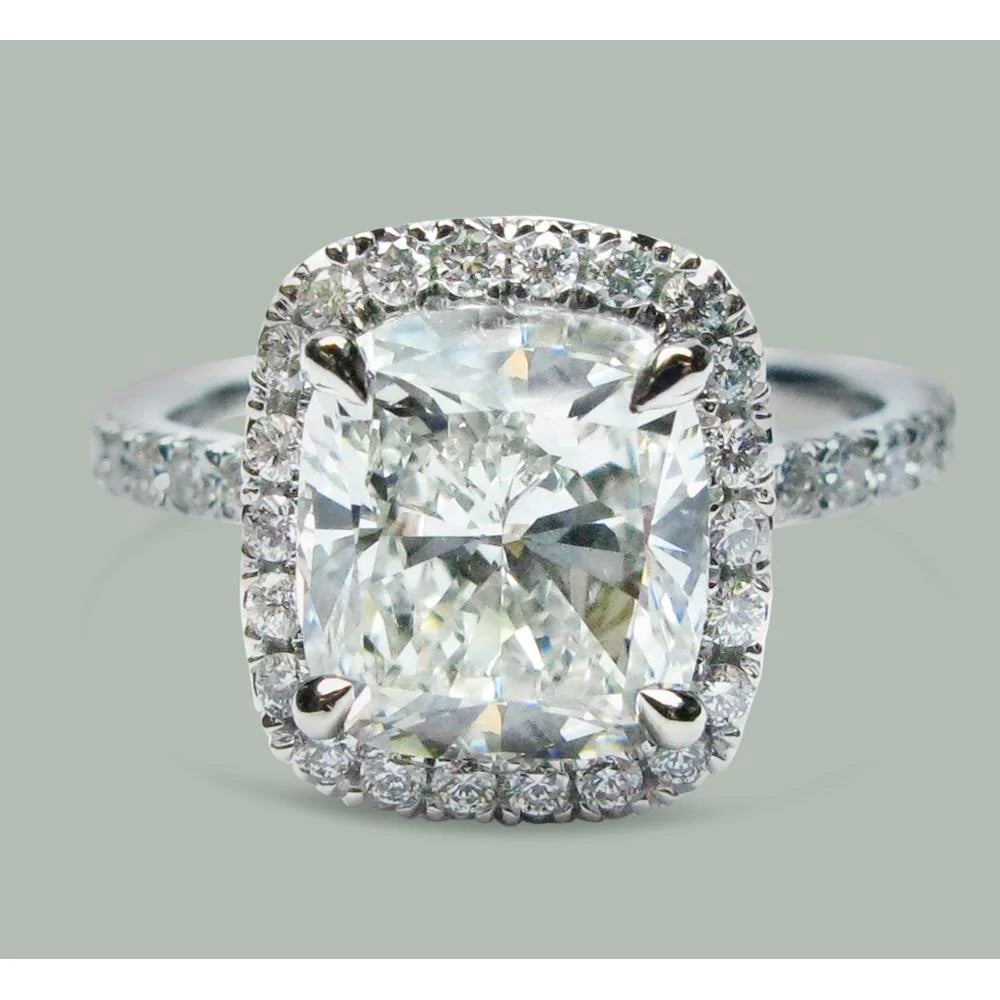Cushion Eagle Claw Prongs Halo Round Diamond Ring 14K White Gold New