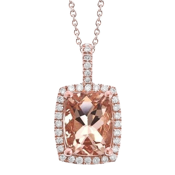 Cushion Morganite And Round Natural Earth Mined Diamonds 16.50 Ct Pendant Rose Gold 14K