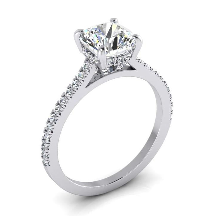 Lady’s Sparkling Unique Engagement White Gold Anniversary Ring Cushion Old Cut Diamond Engagement Ring Cathedral Setting