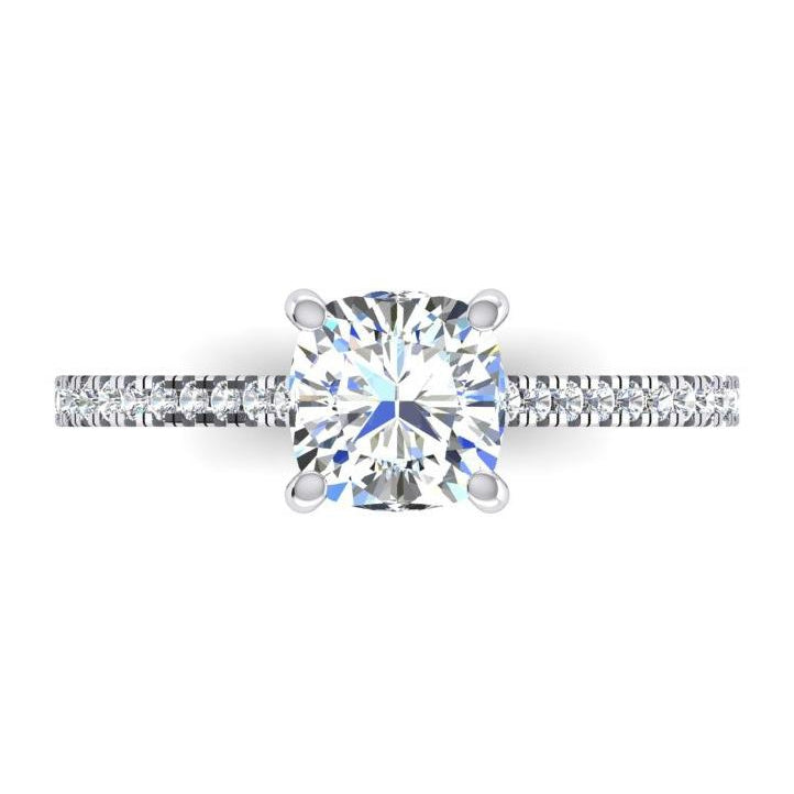 Lady’s Sparkling Unique Engagement White Gold Anniversary Ring Cushion Old Cut Diamond Engagement Ring Cathedral Setting