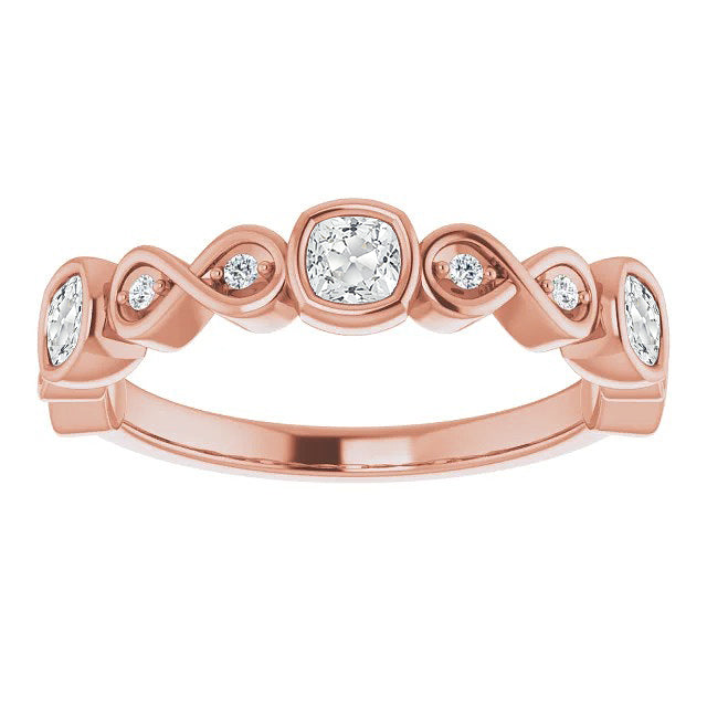 Cushion Old Cut Diamond Half Eternity Band