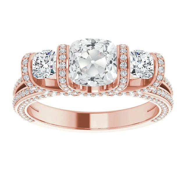 Cushion Old Cut Diamond 3 Stone Style Ring Split Shank 11.50 Carats