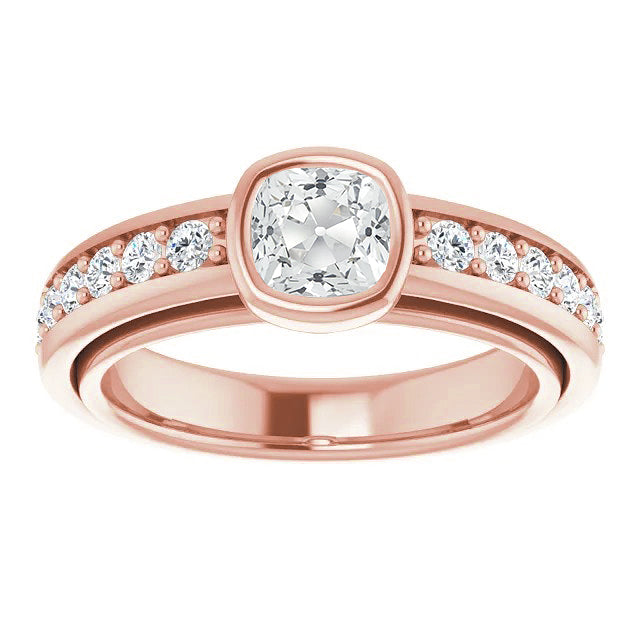 Rose Gold Old Miner Diamond Ring With Accents Prong Bezel Set