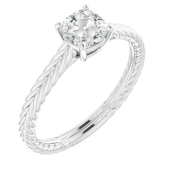 New Rope Style Cushion Old Cut Diamond Solitaire Ring