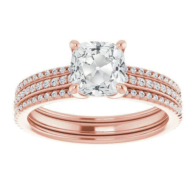 Old Miner Diamond Wedding Ring Set Rose Gold