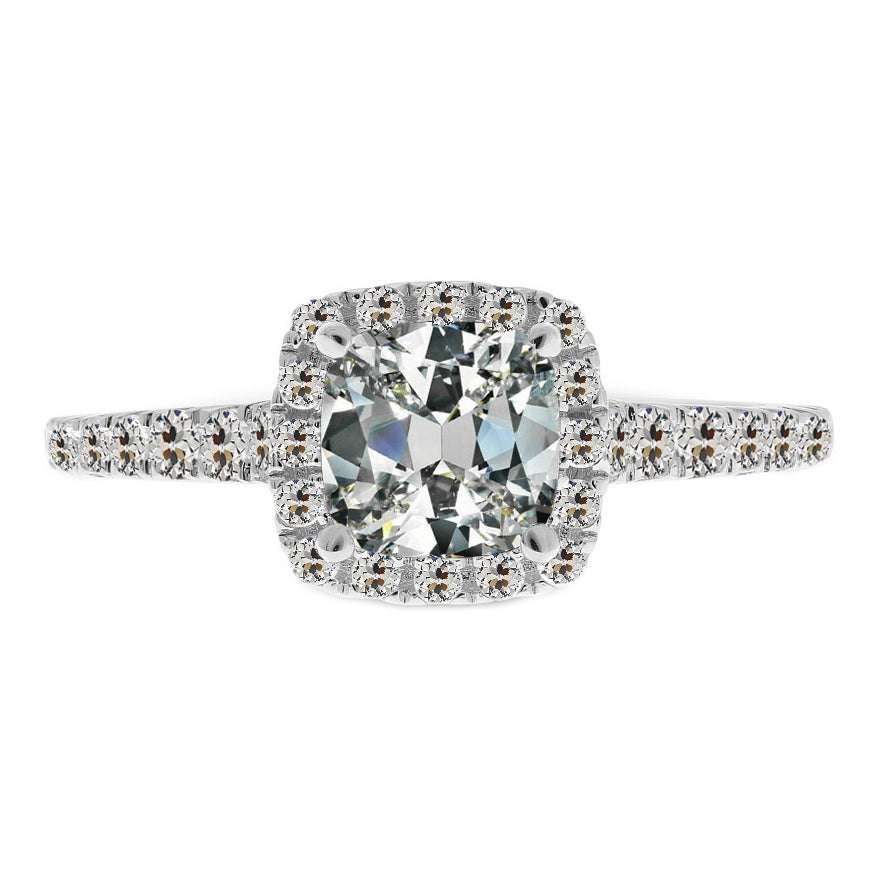 5 Carats Cushion Old Cut Halo Wedding Diamond Ring