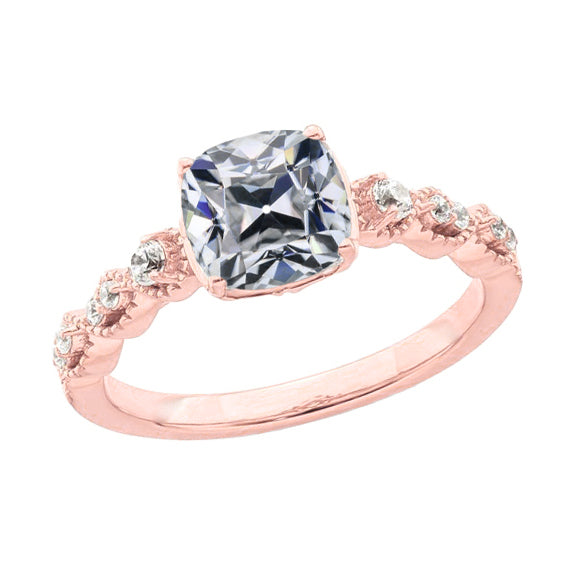 White Unique Elegant Woman's Anniversary Cushion Old Mine Cut Diamond Ring