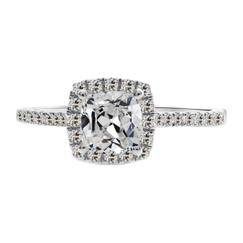 Cushion Old Miner Diamond Halo Ring With Round Accents 4.50 Carats