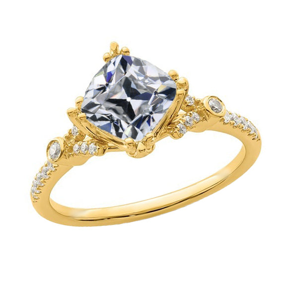 White yellow Anniversary Old Miner Diamond Lady’s Ring Yellow Gold