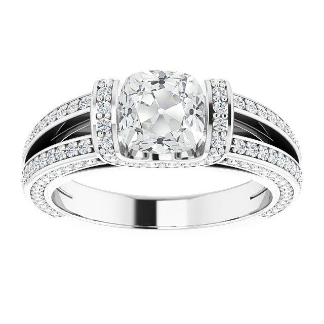 White gold Old Miner Diamond Ring Bar Prong Set