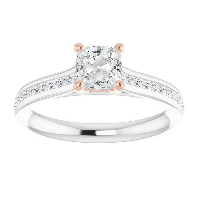 Prong Set Solitaire Ring with Accents White Gold Diamond