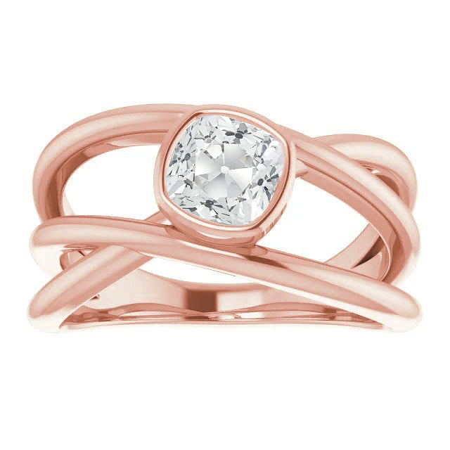 Twisted Style Old Miner Diamond Solitaire Ring Bezel Set Gold