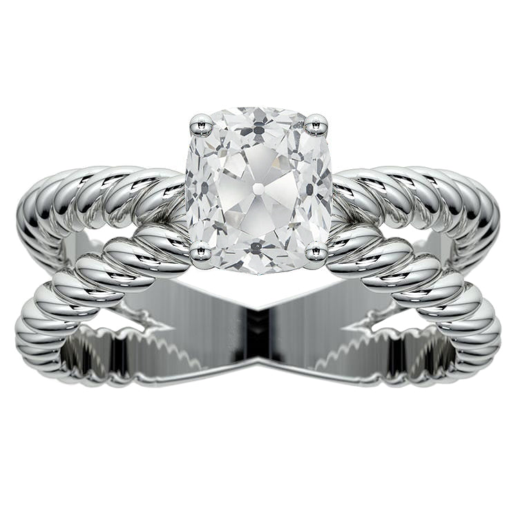 Cushion Old Miner Sparkling Unique Lady’s Solitaire White Gold Diamond Ring