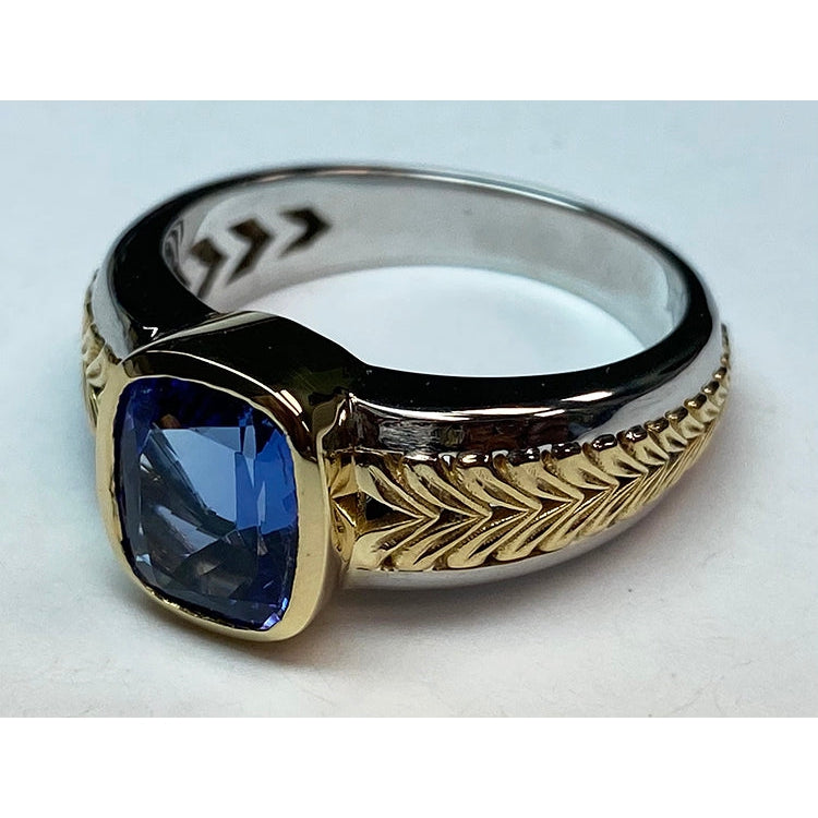 Natural Real ( Not Lab Grown ) Two Tone Solitaire Tanzanite Ring Cushion Bezel Set 5.50 Carats