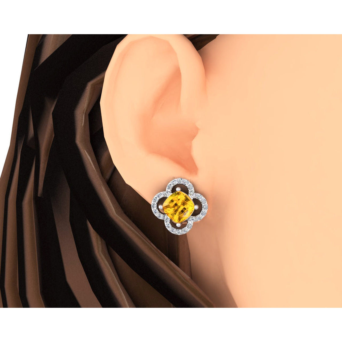 Cushion Yellow Sapphire Diamond Earrings