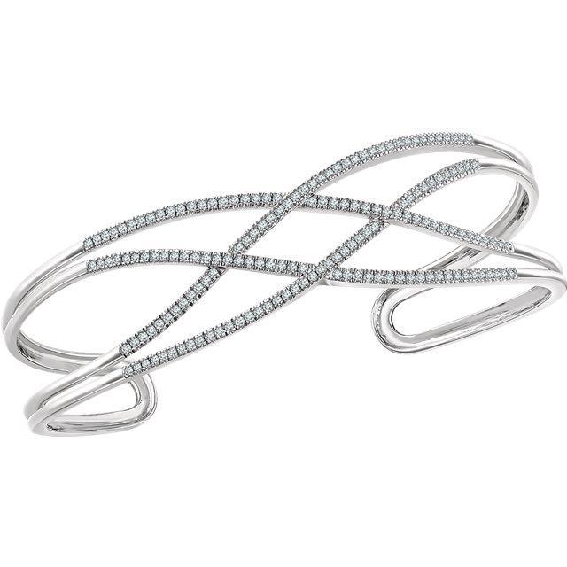 Custom Jewelry Diamond Cuff Bracelet 14K Solid White Gold