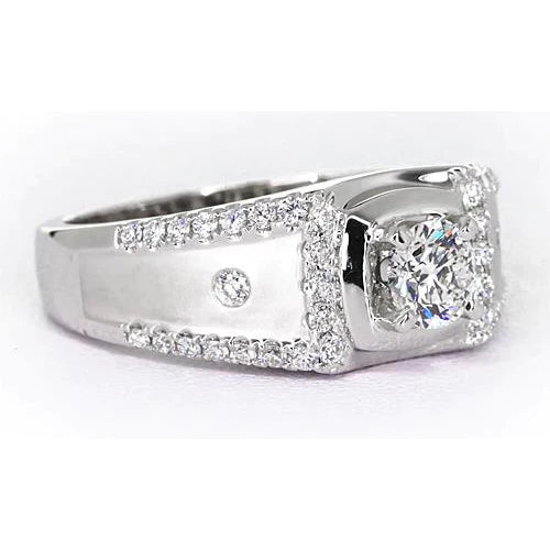 Custom Jewelry White Gold Anniversary Ring Round Diamond