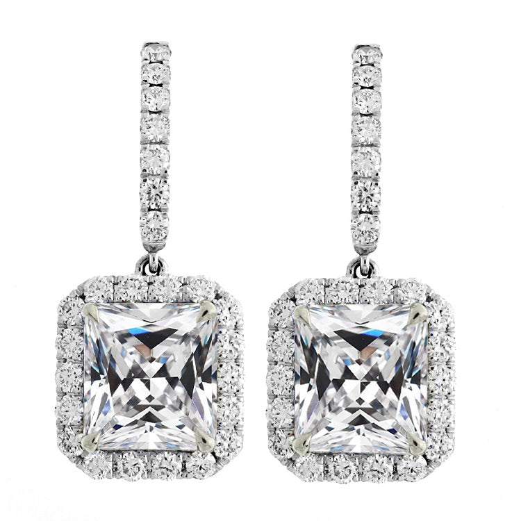 Dangle Hoop Earrings 11.50 Ct Square Cut Old Miner