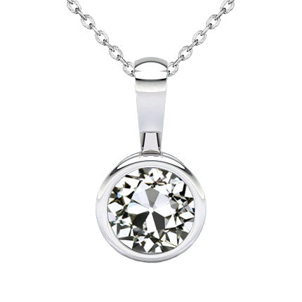 Diamond Bezel Set Pendant 1.50 Carats Gold Round Old Cut
