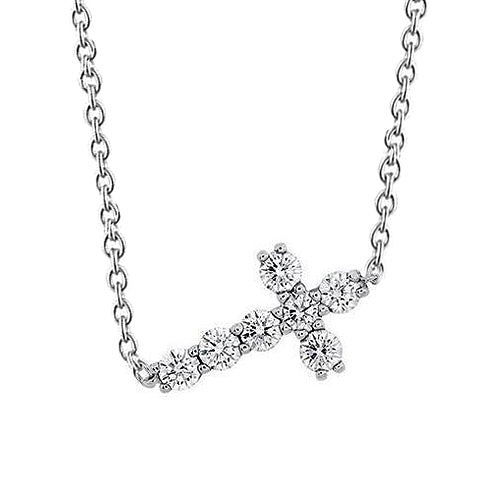 Natural Earth Mined Diamond Cross Necklace Pendant 1.40 Carats White Gold 14K