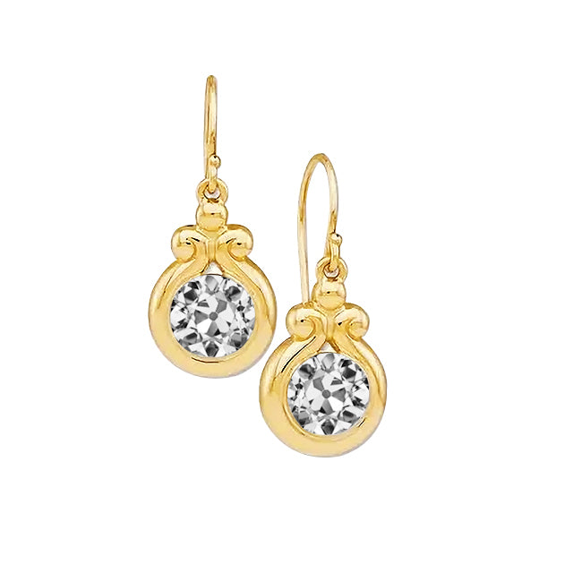 Diamond Drop Earrings Bezel Set Old Miner Cut
