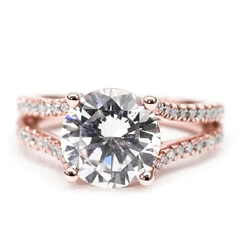 Rose Gold half bazel fancy Engagement Diamond Solitaire Ring with Accents