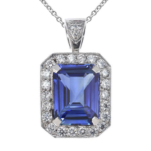 Diamond Halo Emerald Sapphire Pendant