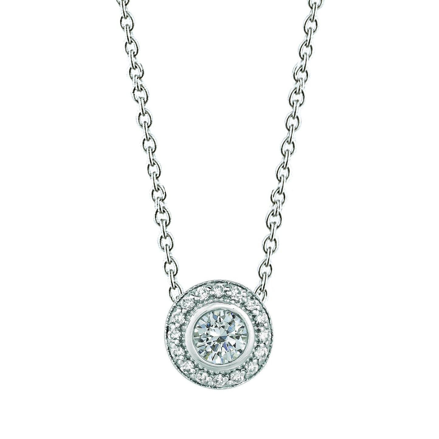 Natural Earth Mined Diamond Halo Necklace Milgrain Pendant 0.75 Carats 14K White Gold
