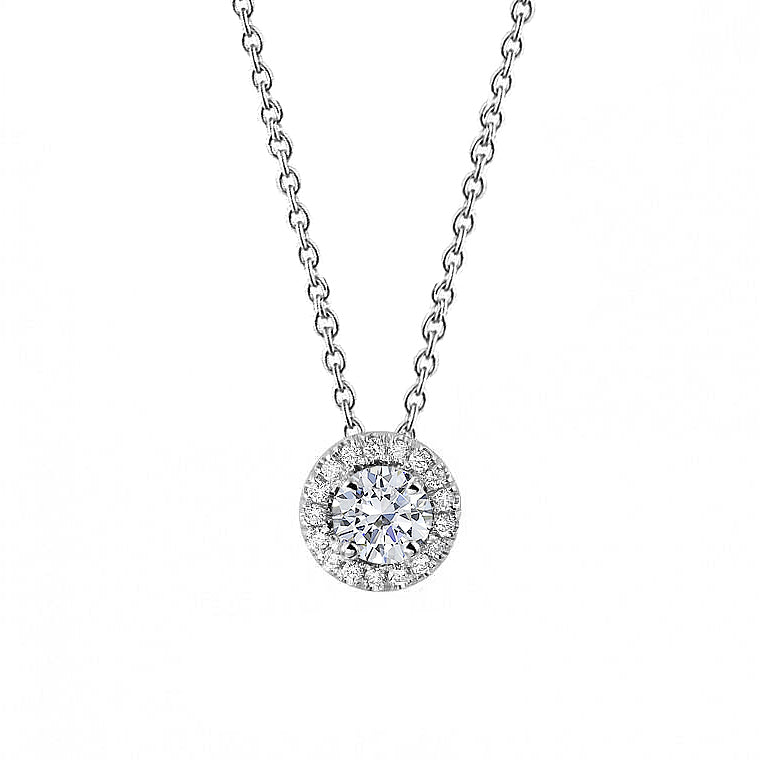 Natural Earth Mined Diamond Ladies Halo Pendant Necklace 1.45 Carats 14K White Gold New