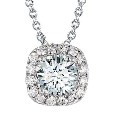 Genuine Lab Grown Diamond Necklace Halo Pendant 2.50 Carats White Gold 14K