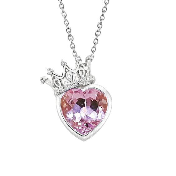 Natural Earth Mined Diamond Necklace Pendant Heart Cut Pink Kunzite 15.50 Carats Gold 14K