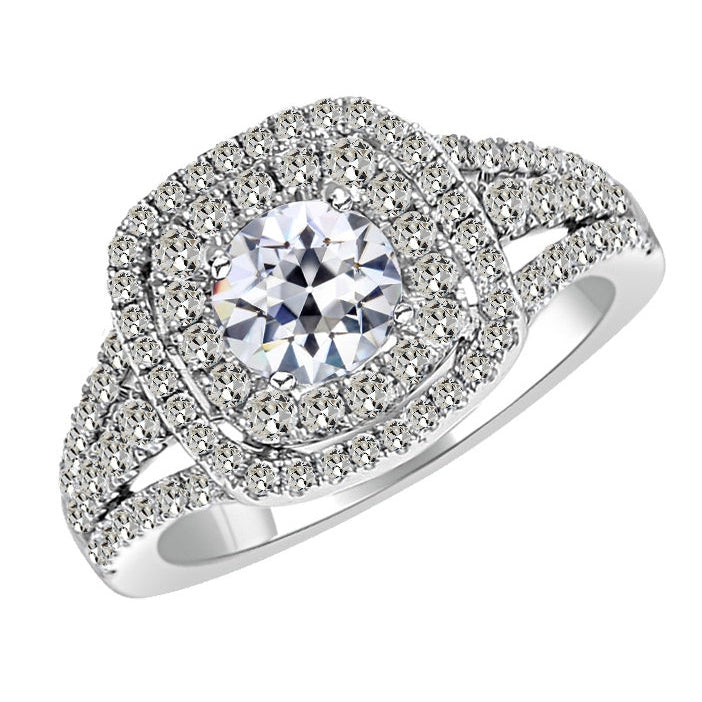 Diamond Old Cut Halo Engagement Ring 4 Carats Women Jewelry